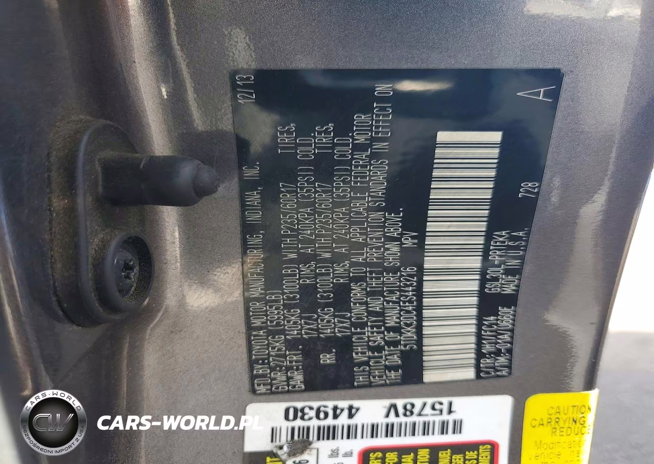 2014 Toyota Sienna Le VIN:5TDKK3DC4ES443216 - 14