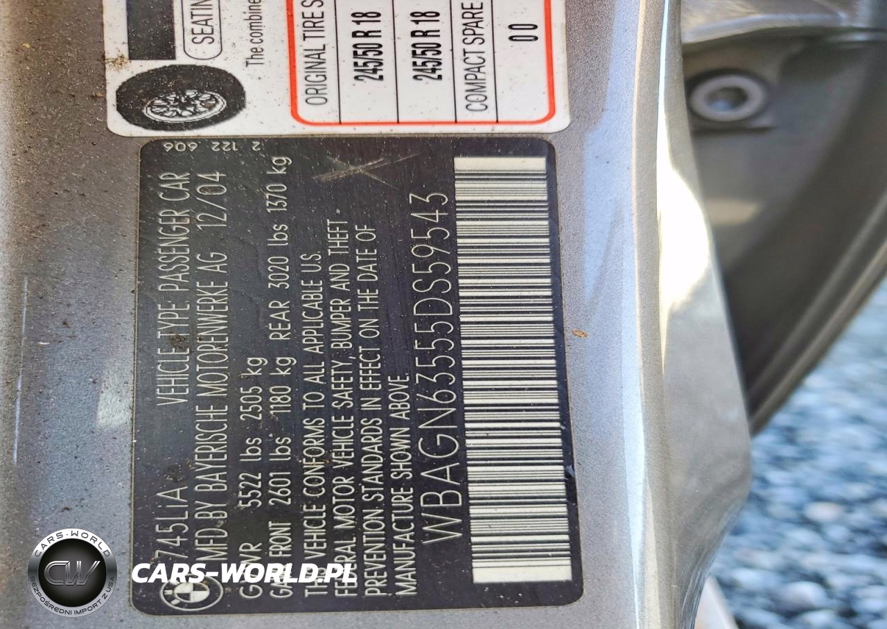 2005 BMW 745 Li VIN:WBAGN63555DS59543 - 13
