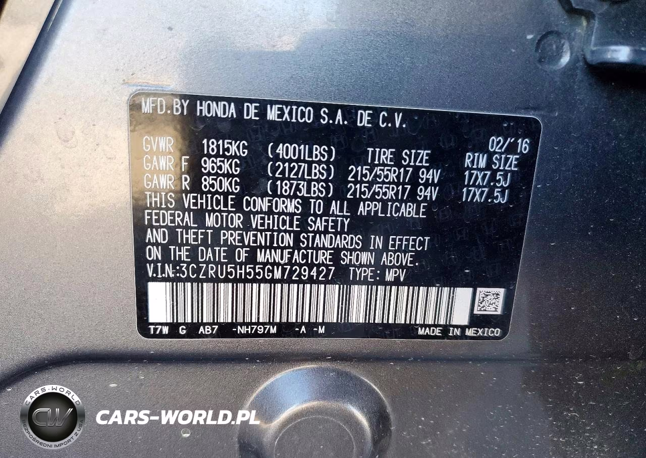 2016 Honda Hr-V Ex VIN:3CZRU5H55GM729427 - 13
