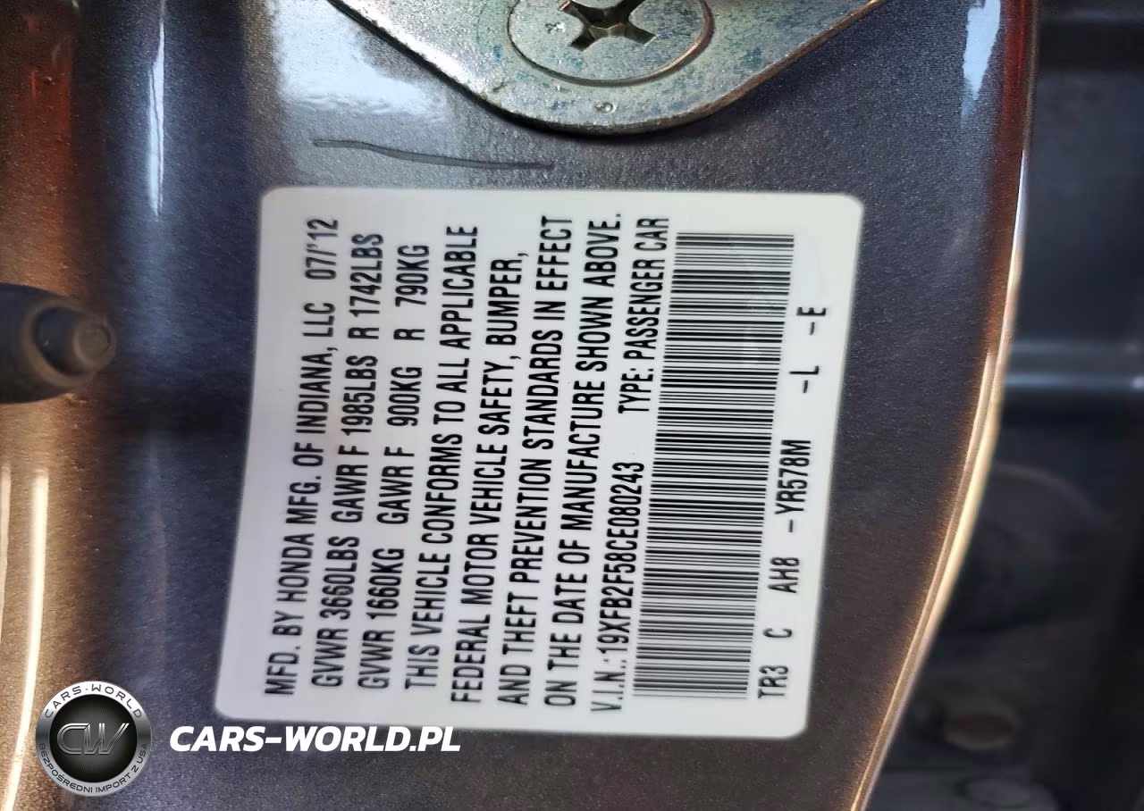 2012 Honda Civic Lx VIN:19XFB2F58CE080243 - 12