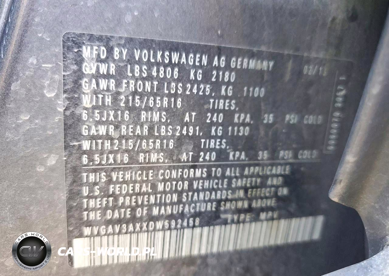 2013 Volkswagen Tiguan S VIN:WVGAV3AXXDW592458 - 13