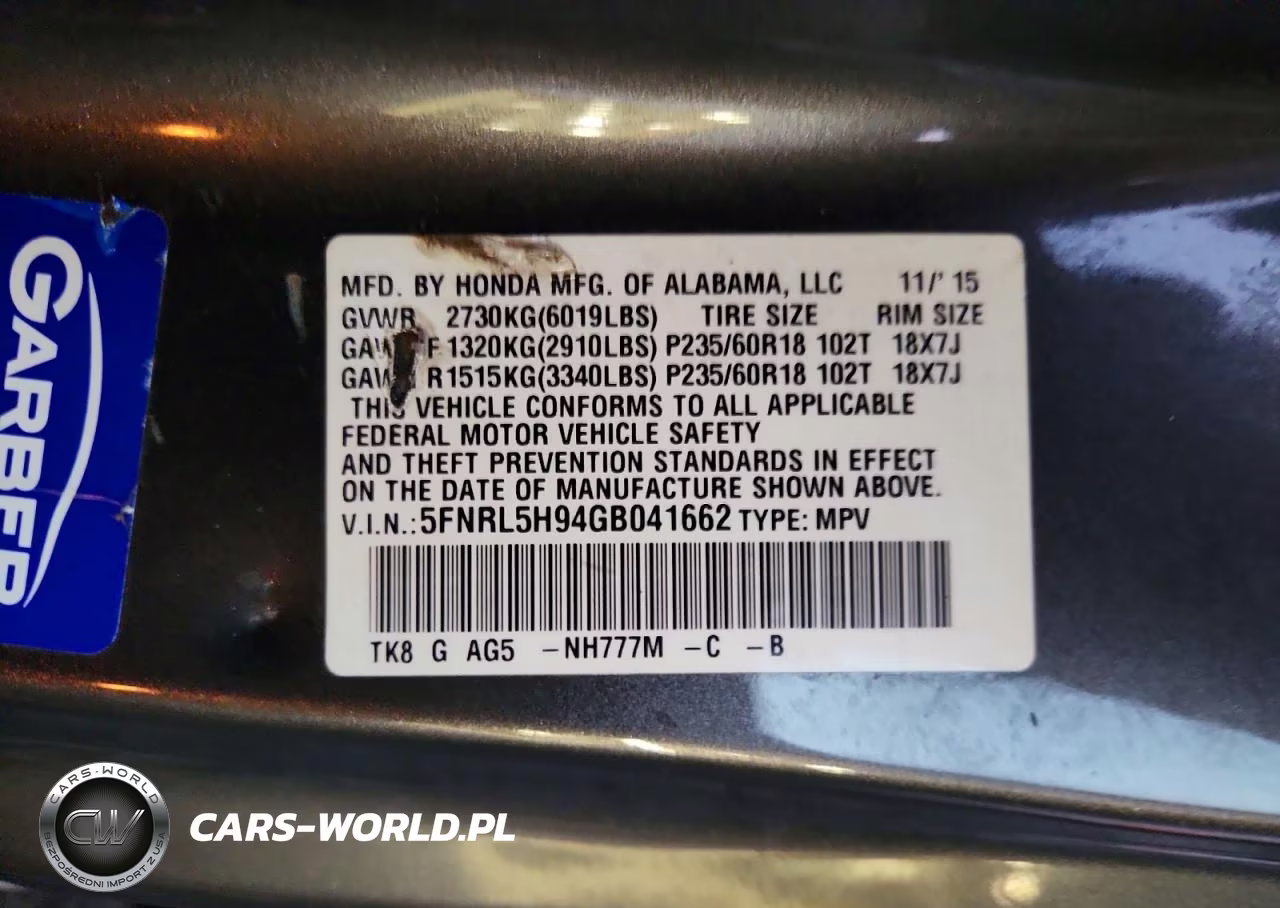 2016 Honda Odyssey Touring VIN:5FNRL5H94GB041662 - 13