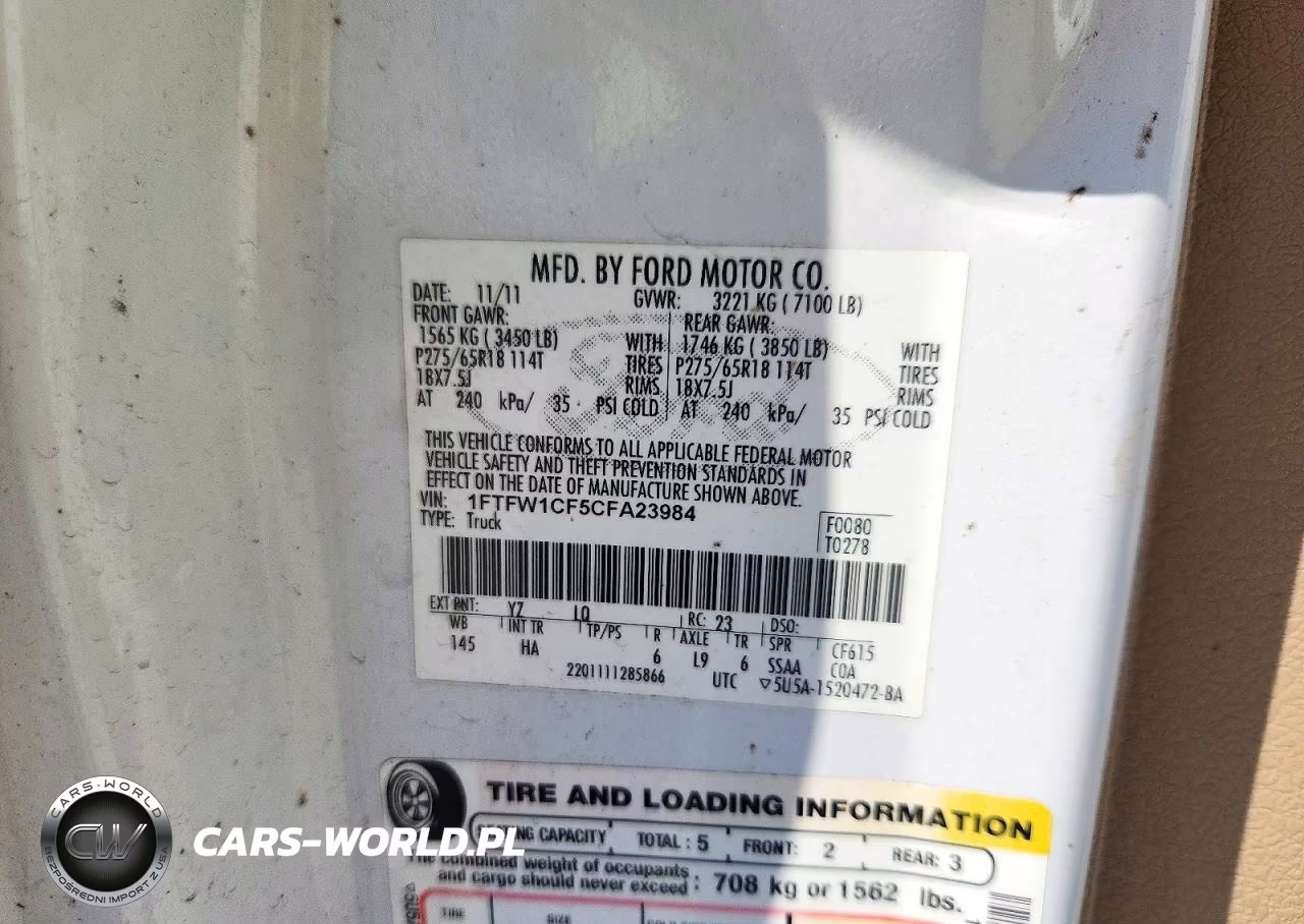 2012 Ford F150 Supercrew VIN:1FTFW1CF5CFA23984 - 12