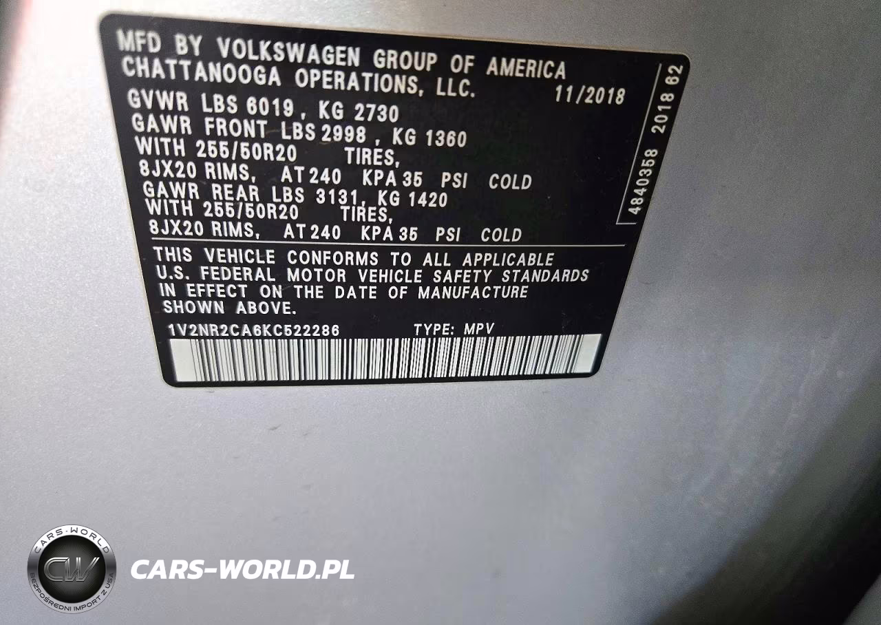 2019 Volkswagen Atlas Sel Premium VIN:1V2NR2CA6KC522286 - 13