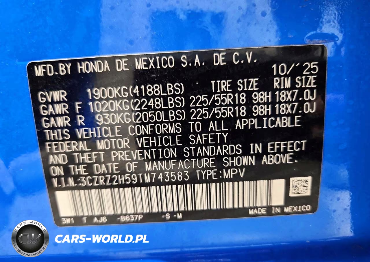 2026 Honda Hr-V Sport VIN:3CZRZ2H59TM743583 - 13