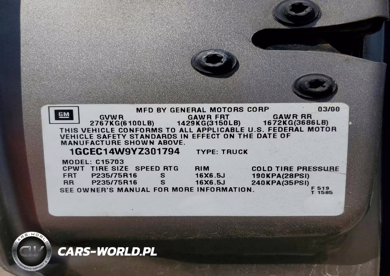 2000 Chevrolet Silverado C1500 VIN:1GCEC14W9YZ301794 - 12