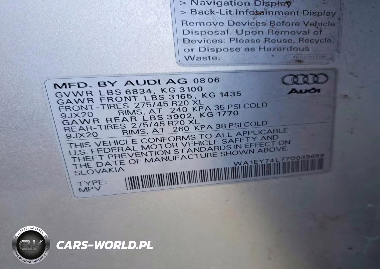 2008 Audi Q7 VIN:WA1EY74L77D039659 - 13