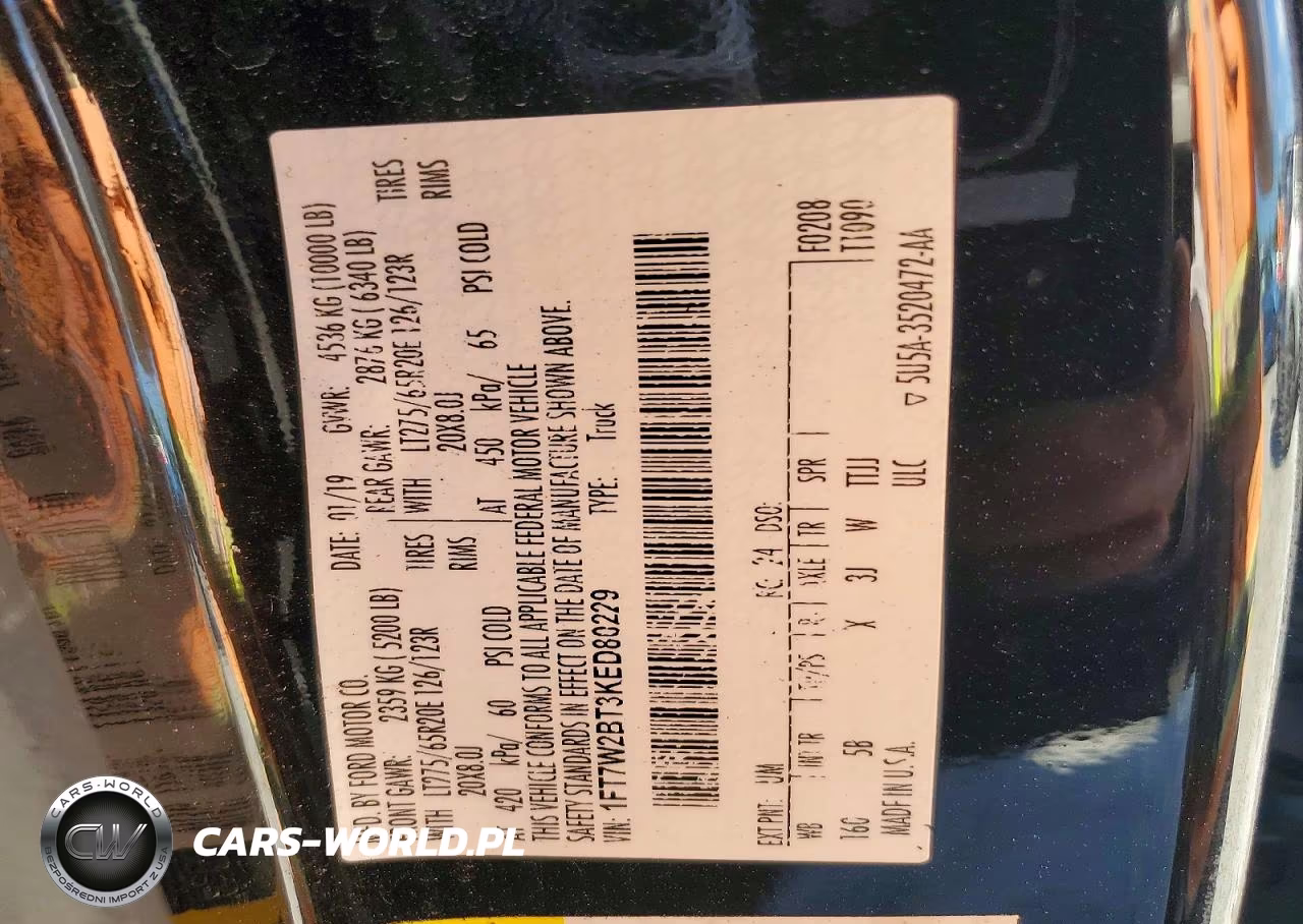 2019 Ford F250 Super Duty VIN:1FT7W2BT3KED80229 - 12