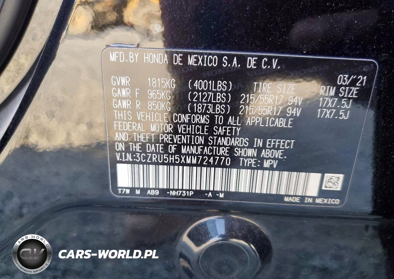 2021 Honda Hr-V Ex VIN:3CZRU5H5XMM724770 - 14