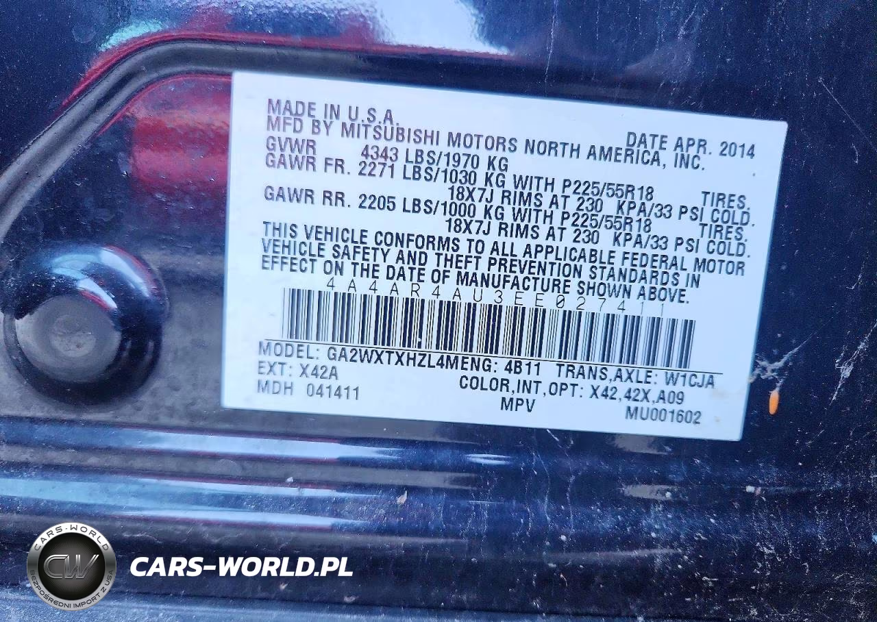 2014 Mitsubishi Outlander Sport Se VIN:4A4AR4AU3EE027411 - 12