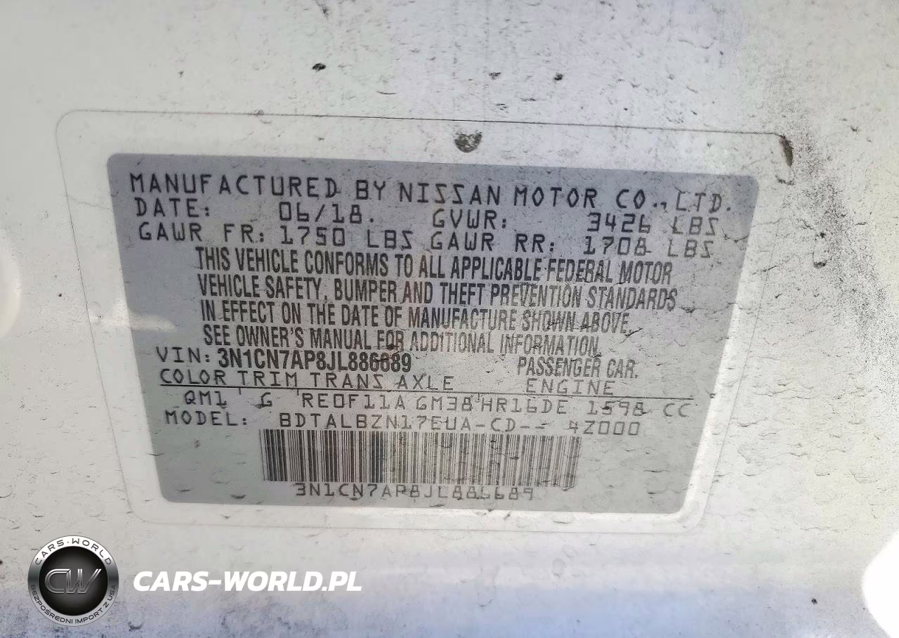 2018 Nissan Versa Sv VIN:3N1CN7AP8JL886689 - 12