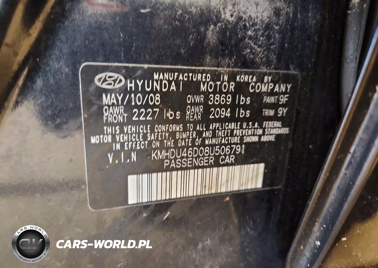 2008 Hyundai Elantra Gls VIN:KMHDU46D08U506791 - 12