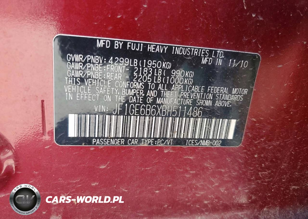 2011 Subaru Impreza 2.5I Premium VIN:JF1GE6B6XBH511486 - 12