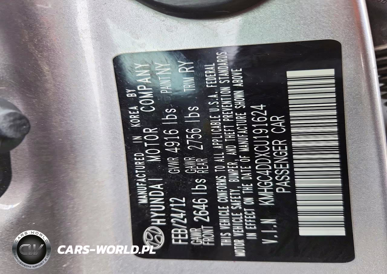 2012 Hyundai Genesis 3.8L VIN:KMHGC4DDXCU191624 - 12