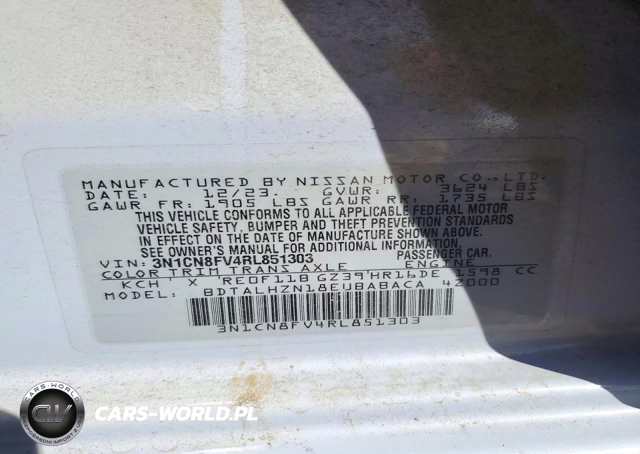 2024 Nissan Versa Sr VIN:3N1CN8FV4RL851303 - 12