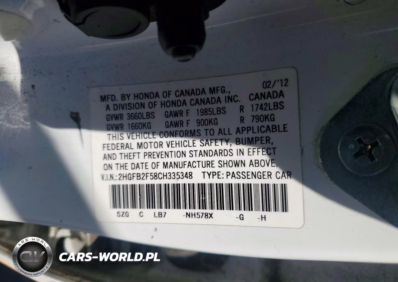 2012 Honda Civic Lx VIN:2HGFB2F58CH335348 - 12
