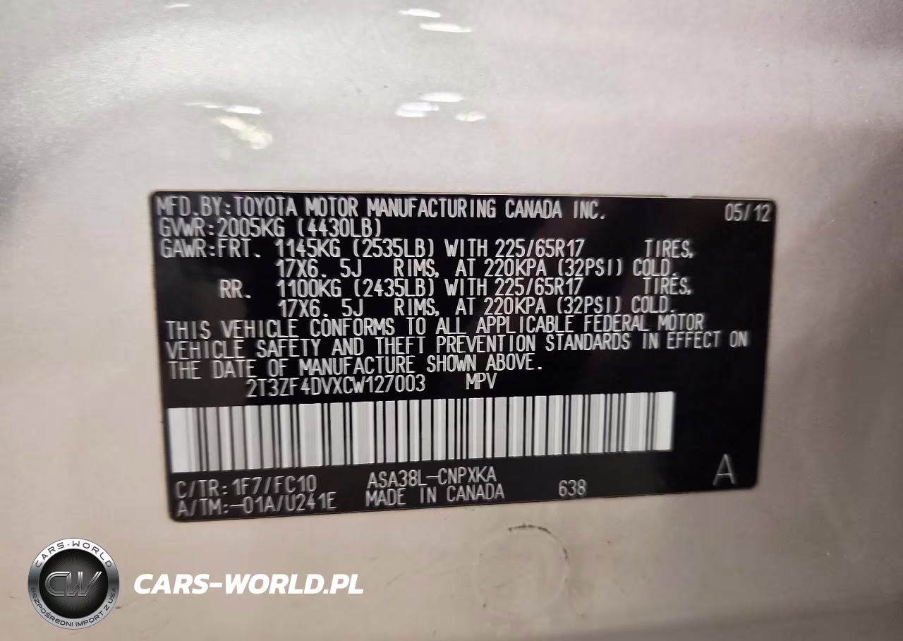 2012 Toyota Rav4 Base VIN:2T3ZF4DVXCW127003 - 13