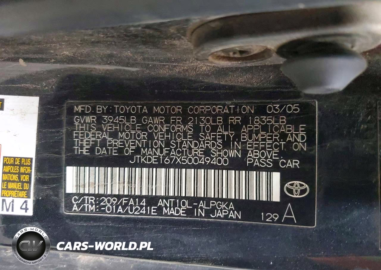 2005 Toyota Scion VIN:JTKDE167X50049400 - 12