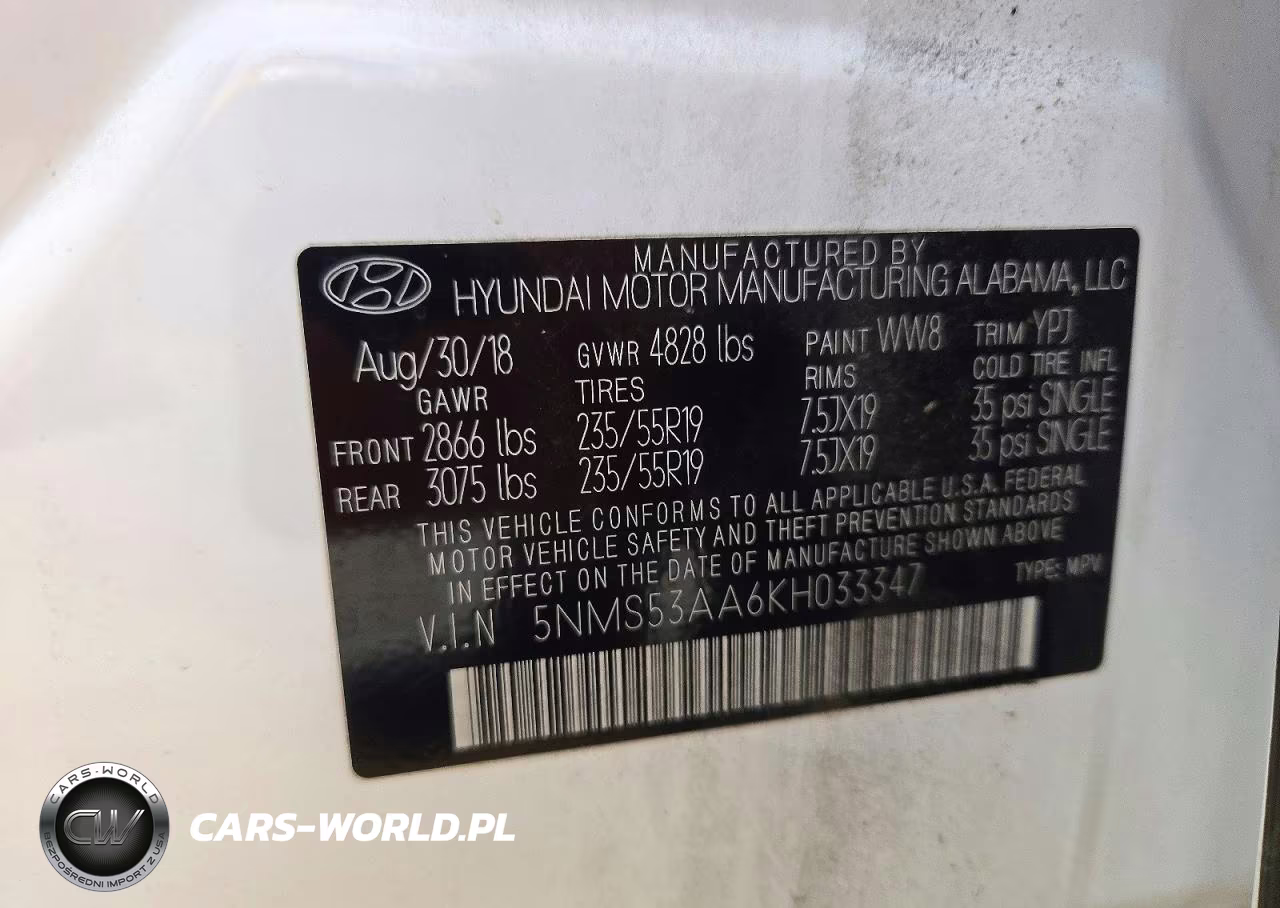 2019 Hyundai Santa Fe Ultimate 2.0T VIN:5NMS53AA6KH033347 - 13