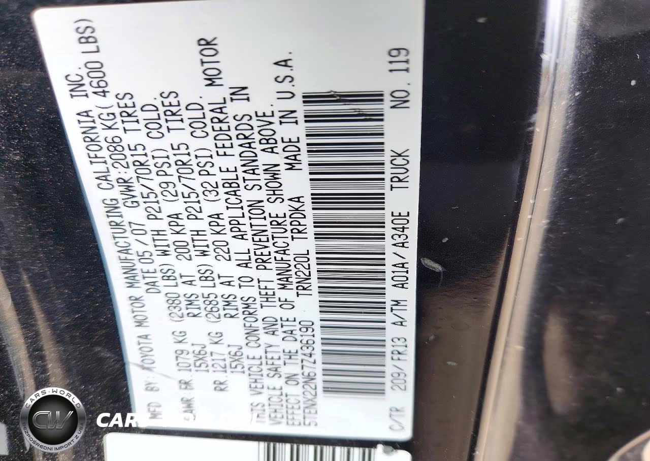 2007 Toyota Tacoma Base VIN:5TENX22N67Z436190 - 12