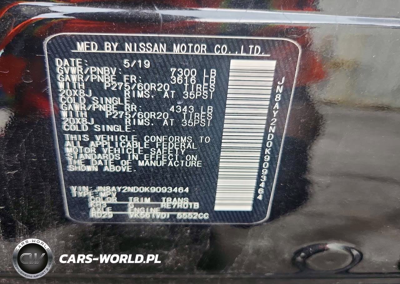 2019 Nissan Armada Sl VIN:JN8AY2ND0K9093464 - 13