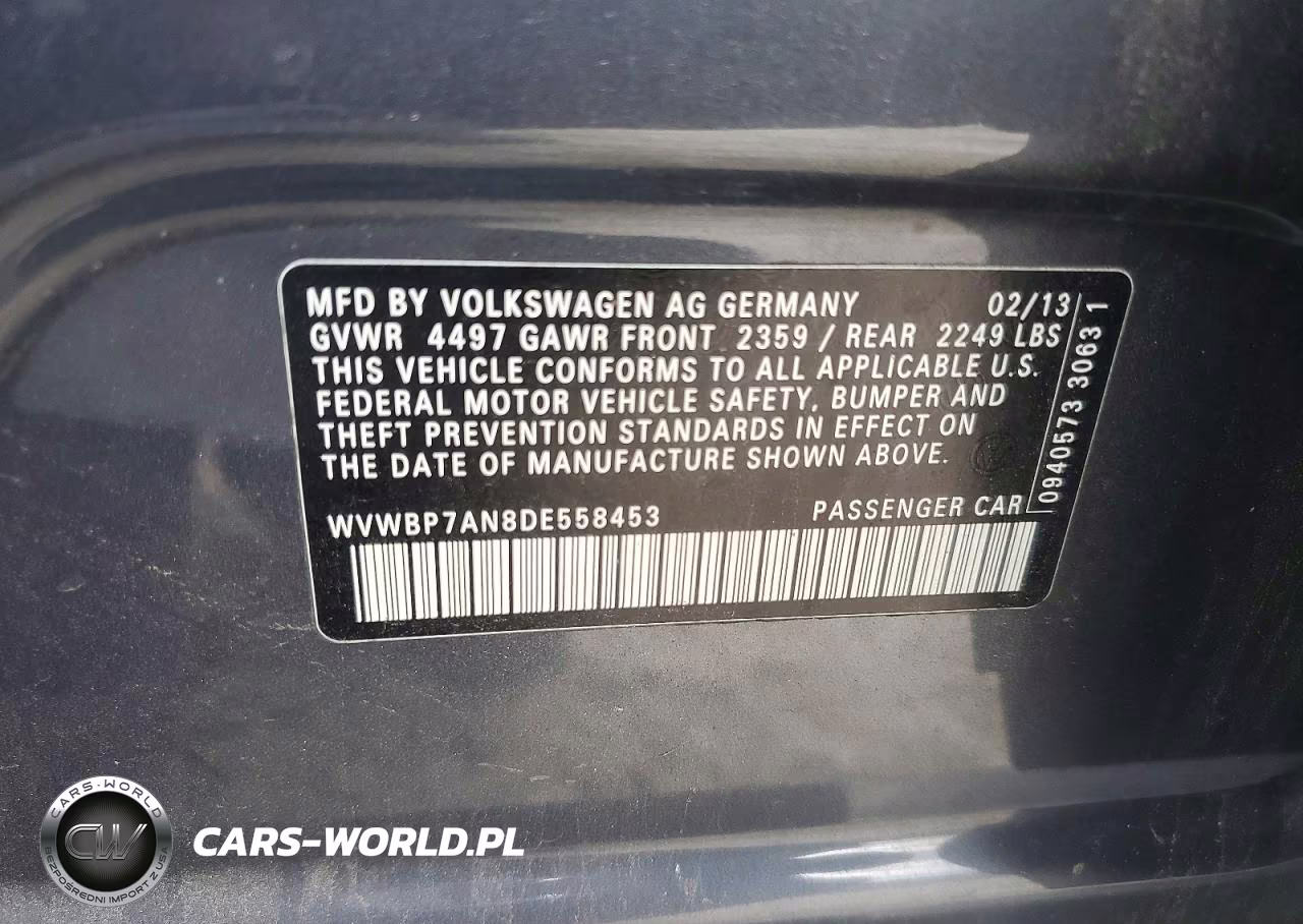 2013 Volkswagen Cc Sport VIN:WVWBP7AN8DE558453 - 12
