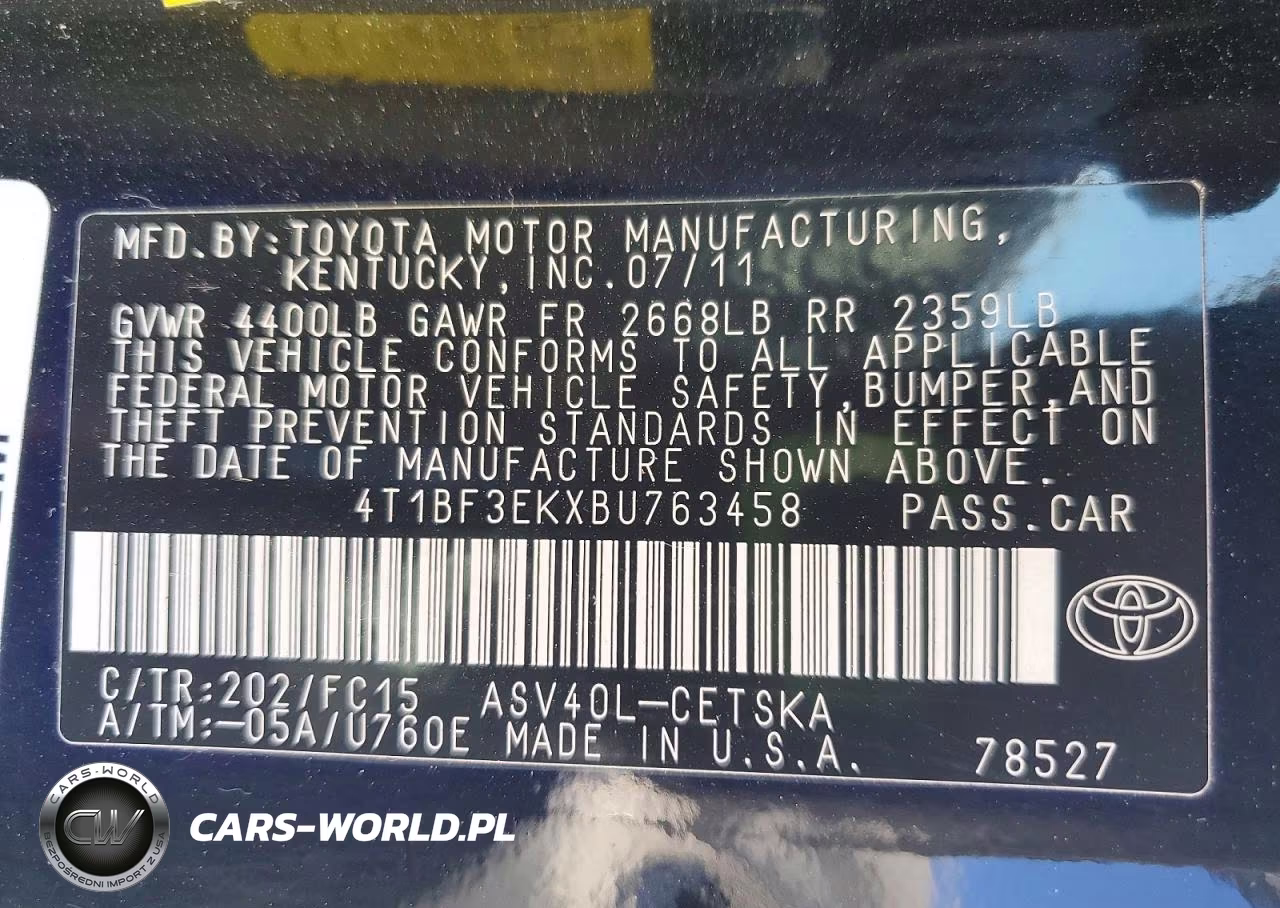 2011 Toyota Camry Se VIN:4T1BF3EKXBU763458 - 12