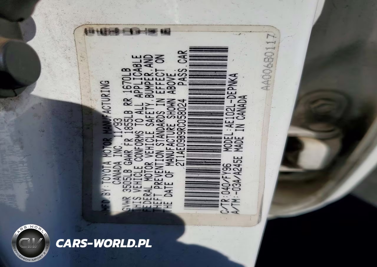 1994 Toyota Corolla Le-Dx VIN:2T1AE09B9RC058024 - 12