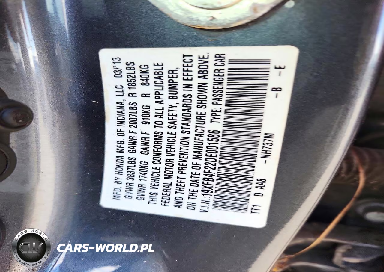 2013 Honda Civic VIN:19XFB4F22DE001586 - 12