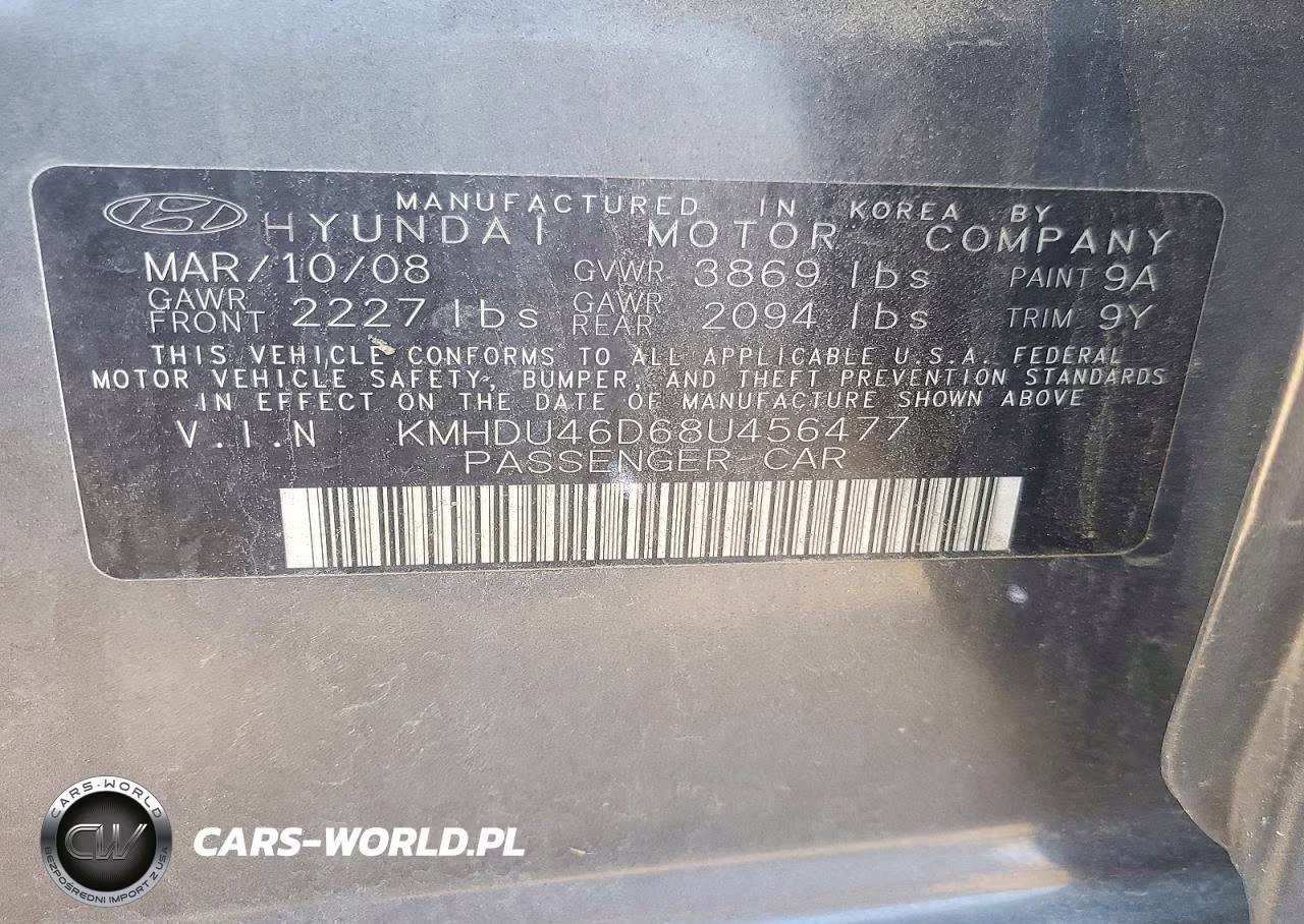 2008 Hyundai Elantra Gls VIN:KMHDU46D68U456477 - 13