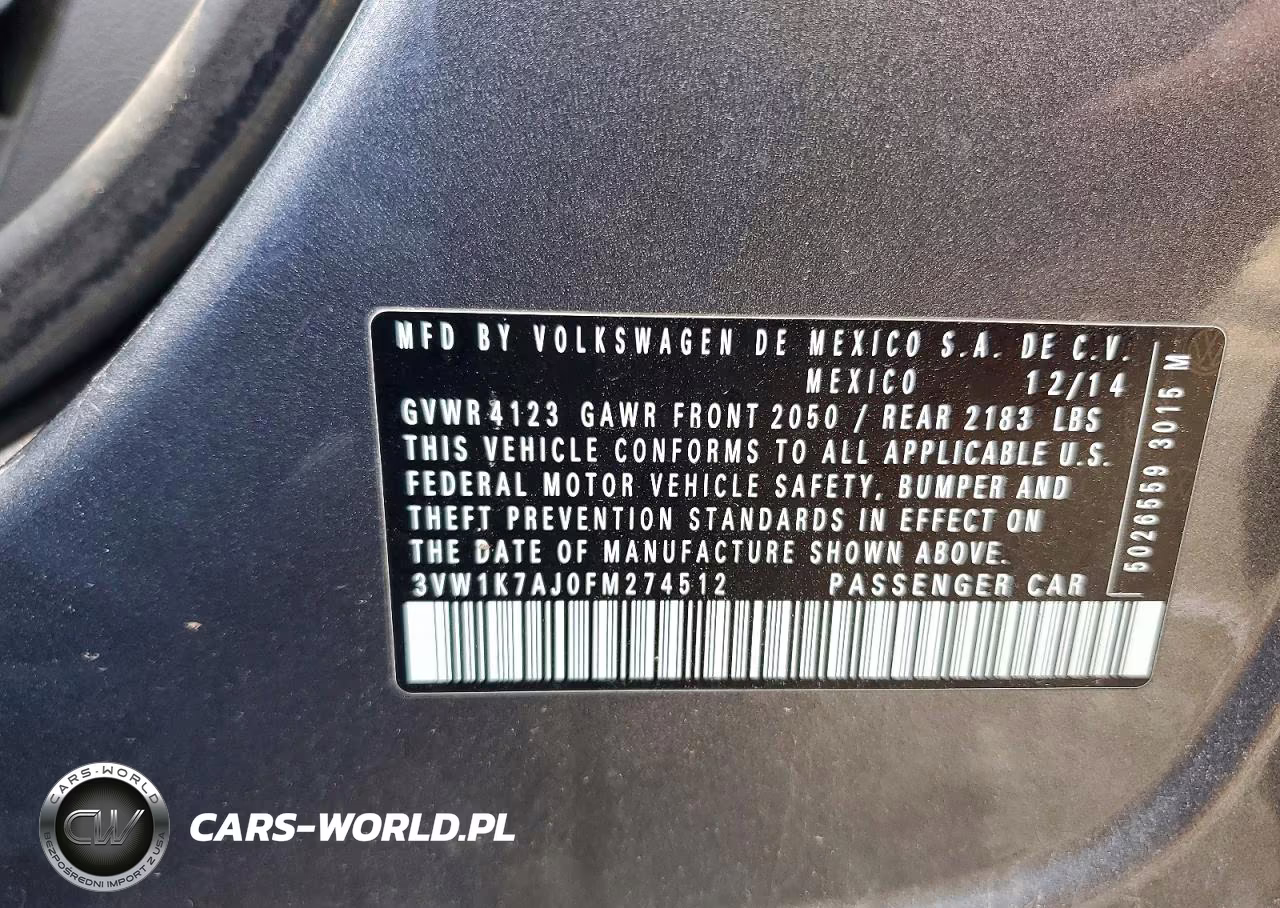 2015 Volkswagen Jetta Base VIN:3VW1K7AJ0FM274512 - 12