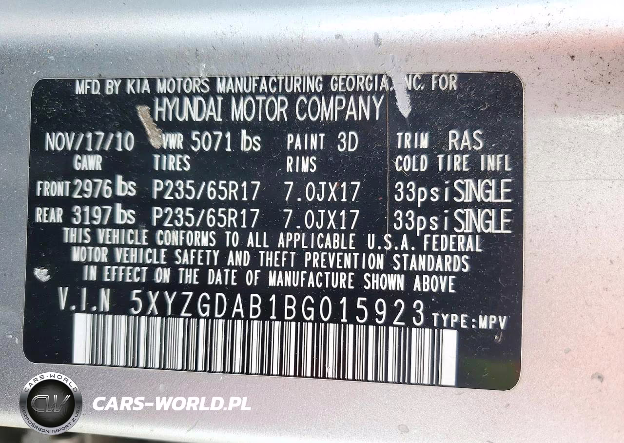2011 Hyundai Santa Fe Gls VIN:5XYZGDAB1BG015923 - 13