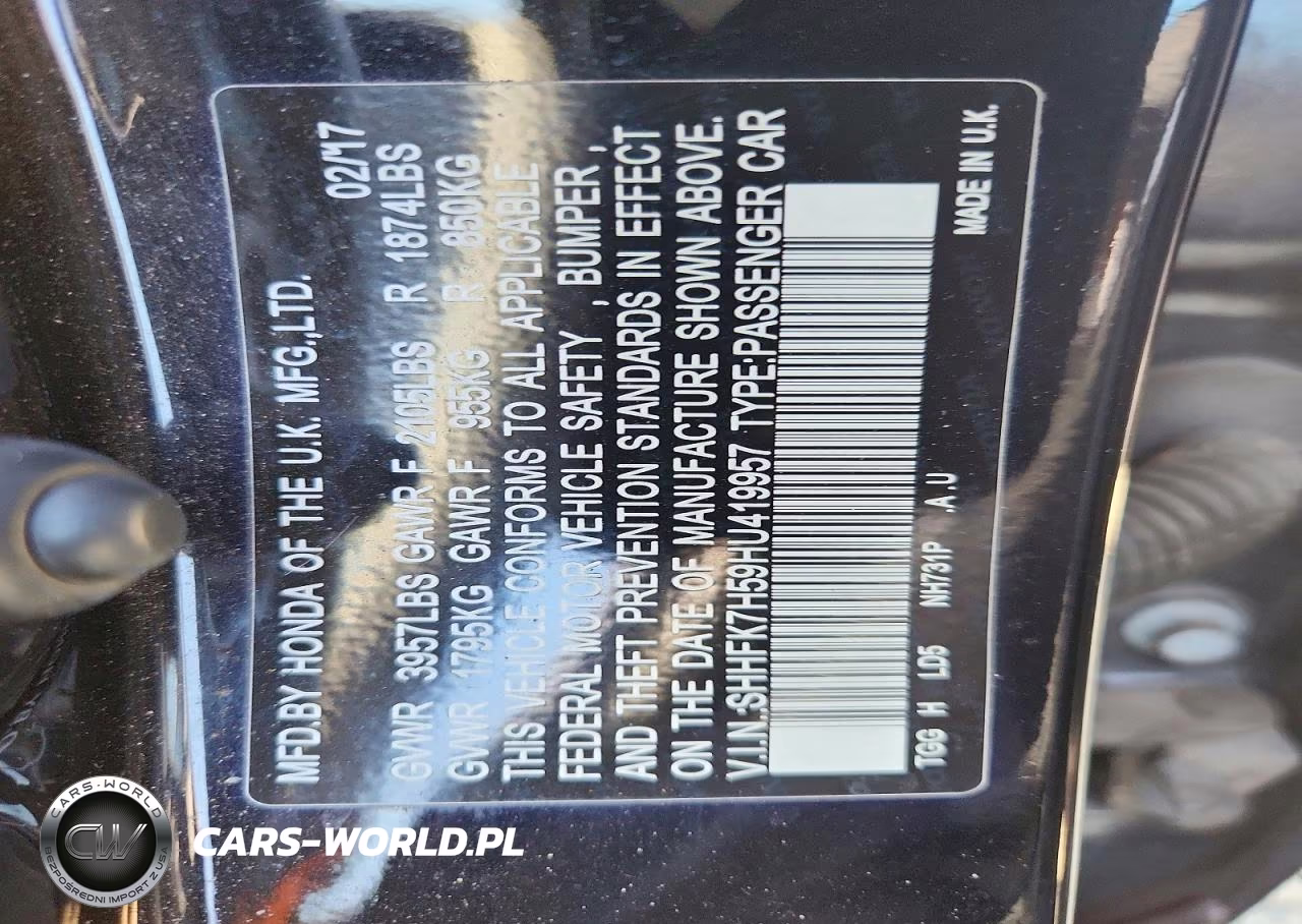2017 Honda Civic Ex VIN:SHHFK7H59HU419957 - 13