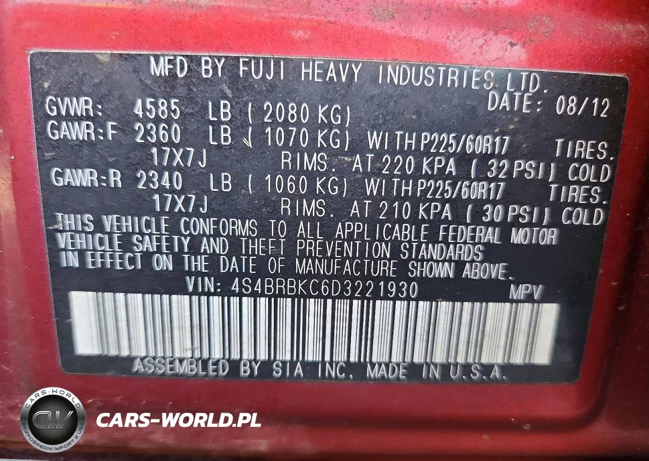 2013 Subaru Outback 2.5I Limited VIN:4S4BRBKC6D3221930 - 12