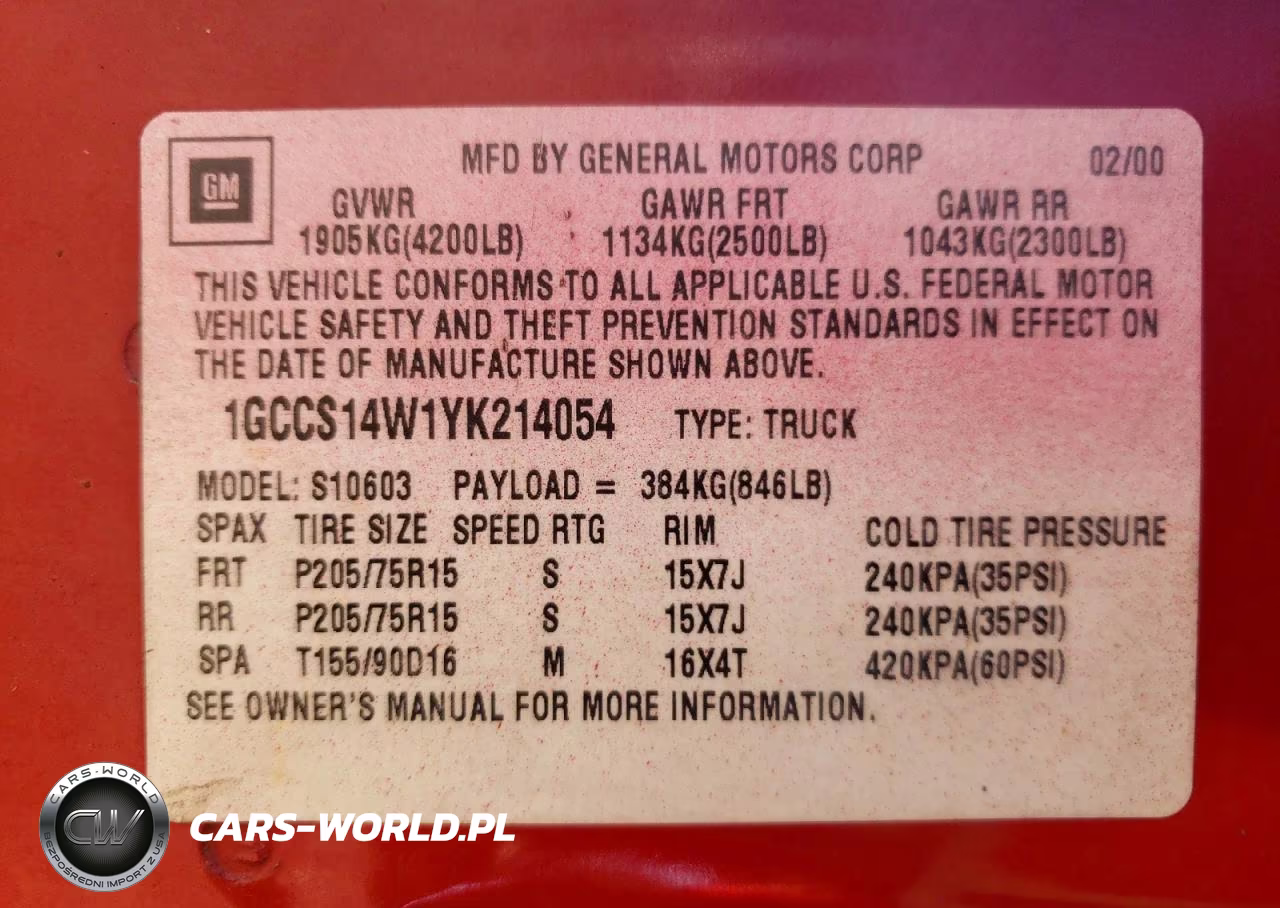 2000 Chevrolet S10 VIN:1GCCS14W1YK214054 - 12