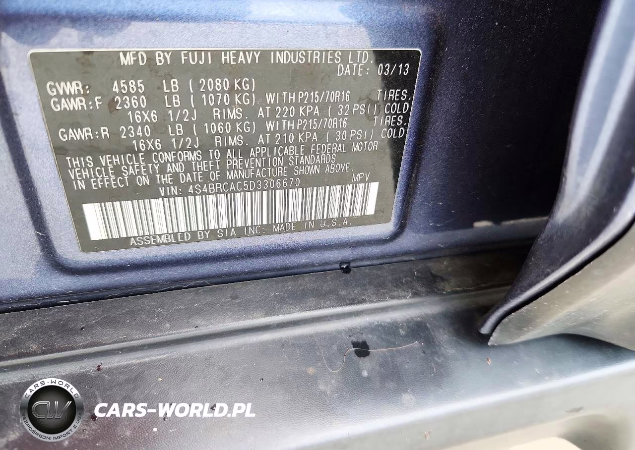 2013 Subaru Outback 2.5I VIN:4S4BRCAC5D3306670 - 12