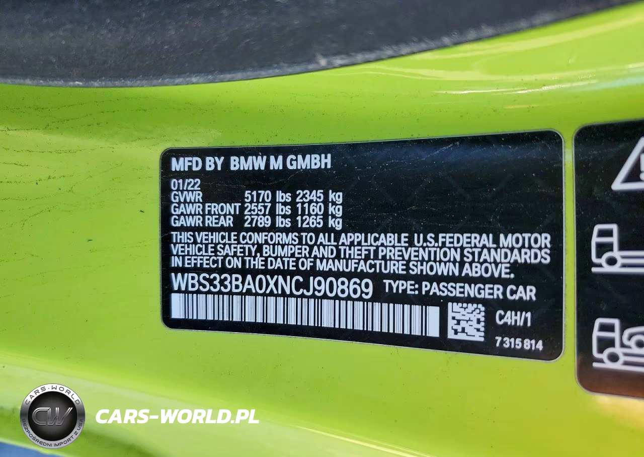2022 BMW M4 Competition VIN:WBS33BA0XNCJ90869 - 12