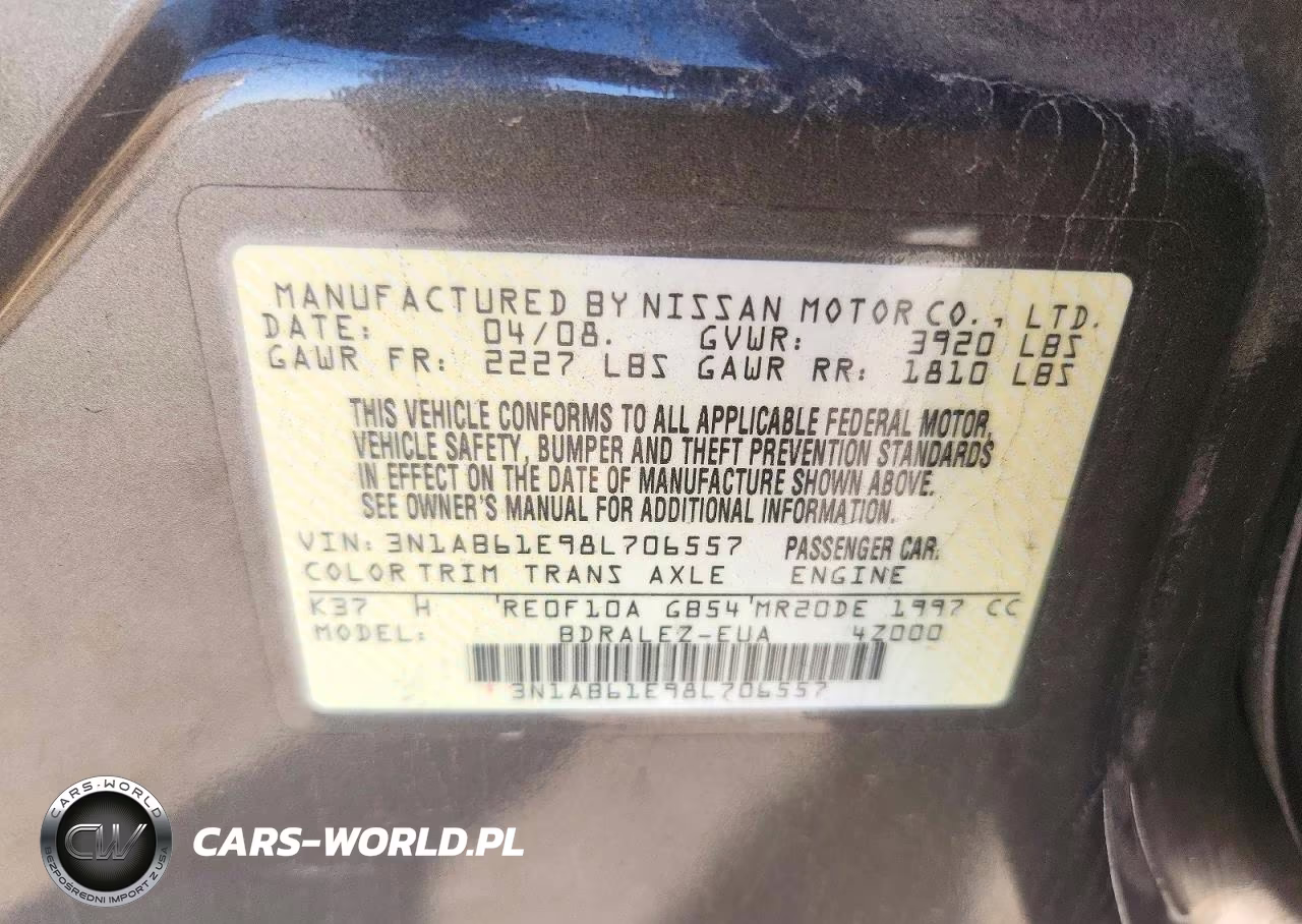 2008 Nissan Sentra 2.0 VIN:3N1AB61E98L706557 - 12
