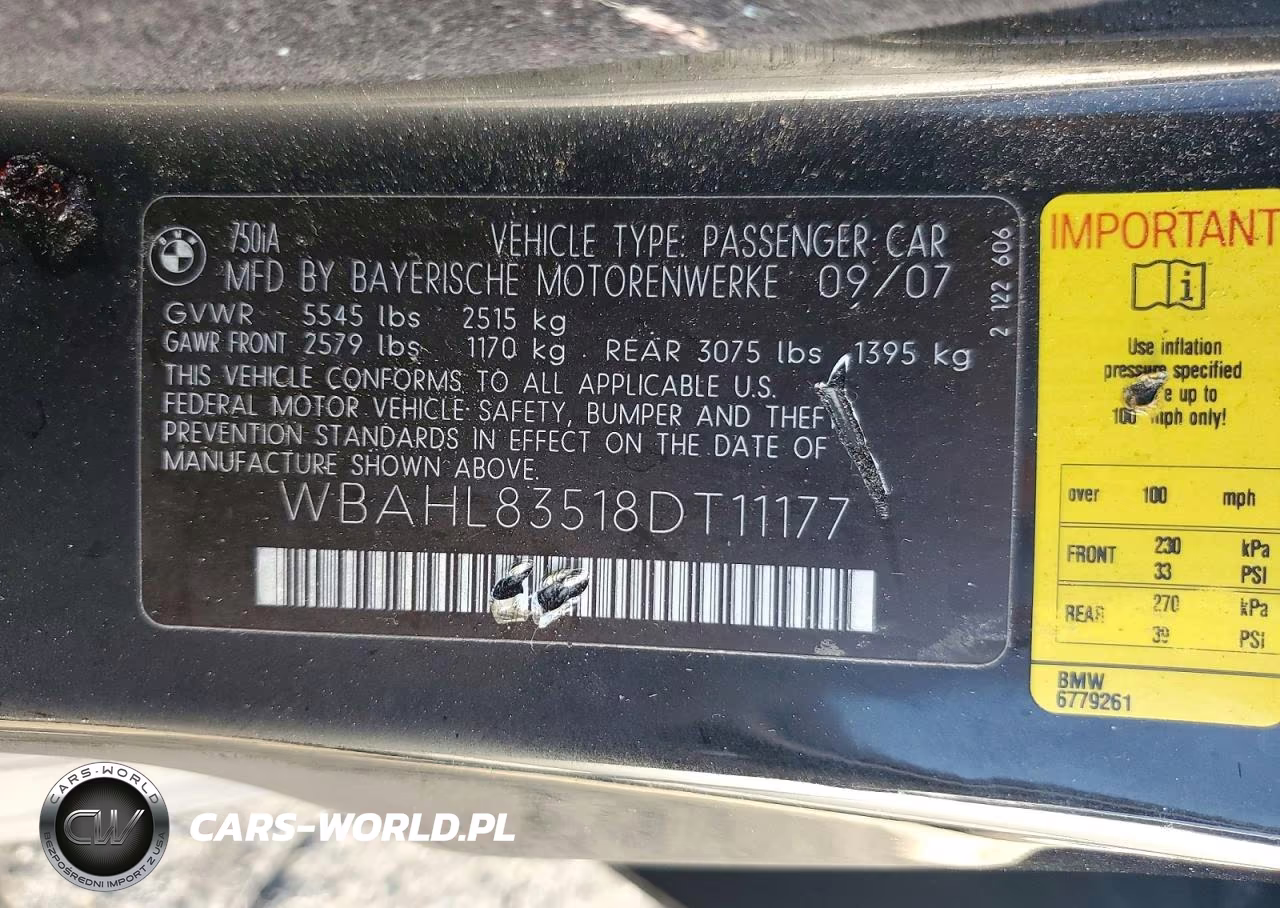 2008 BMW 750 I VIN:WBAHL83518DT11177 - 12