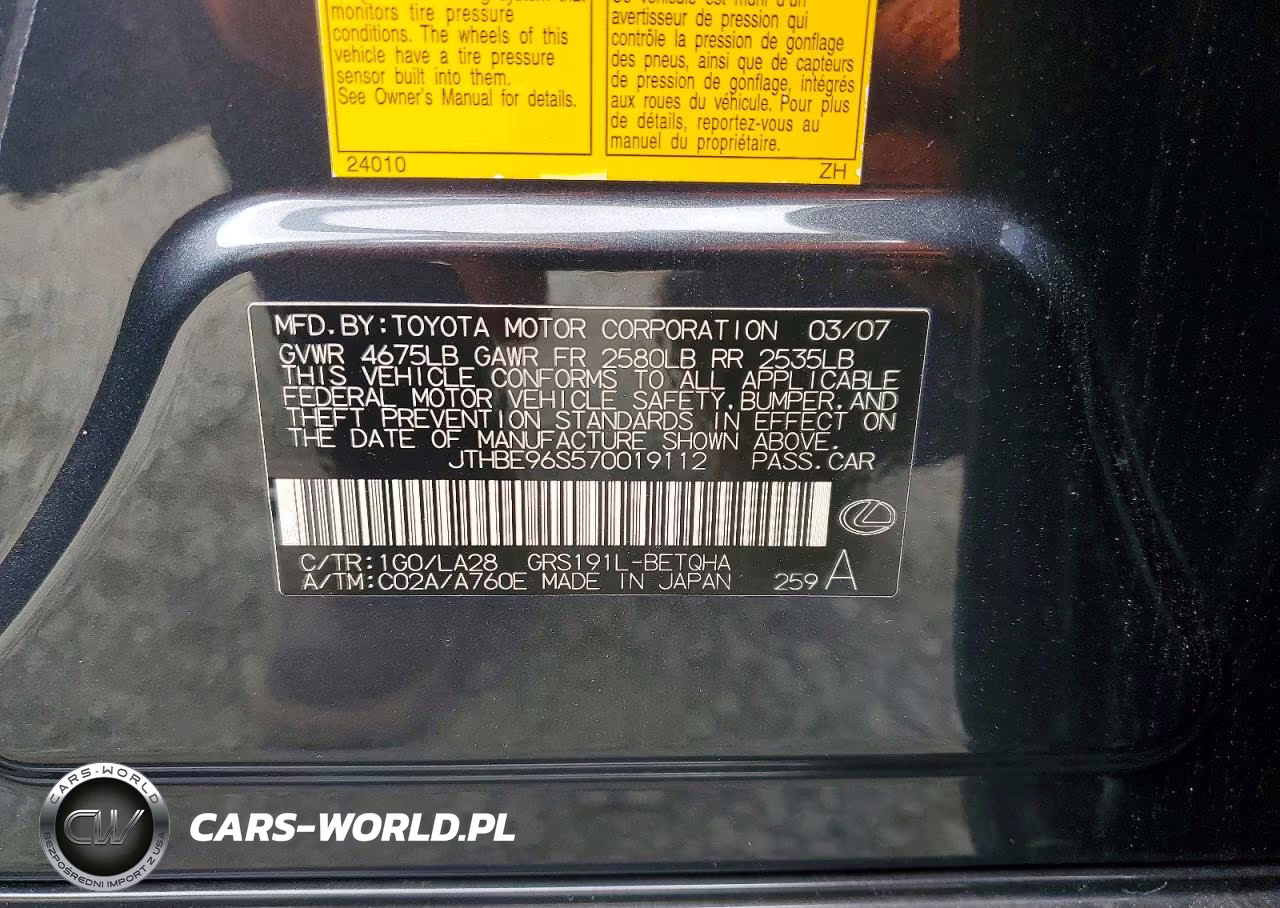 2007 Lexus Gs 350 VIN:JTHBE96S570019112 - 13