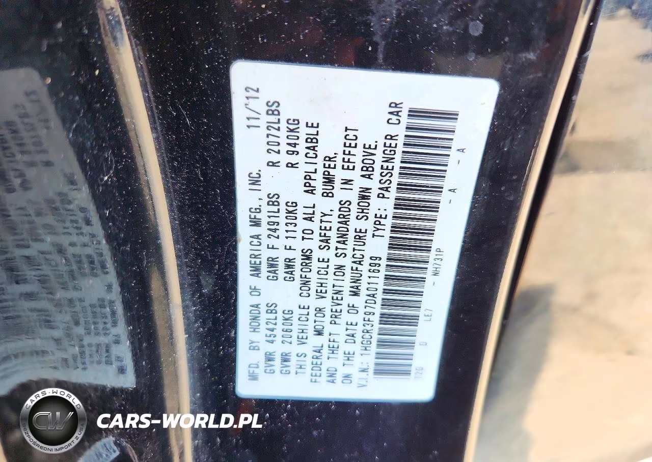 2013 Honda Accord Touring VIN:1HGCR3F97DA011699 - 12