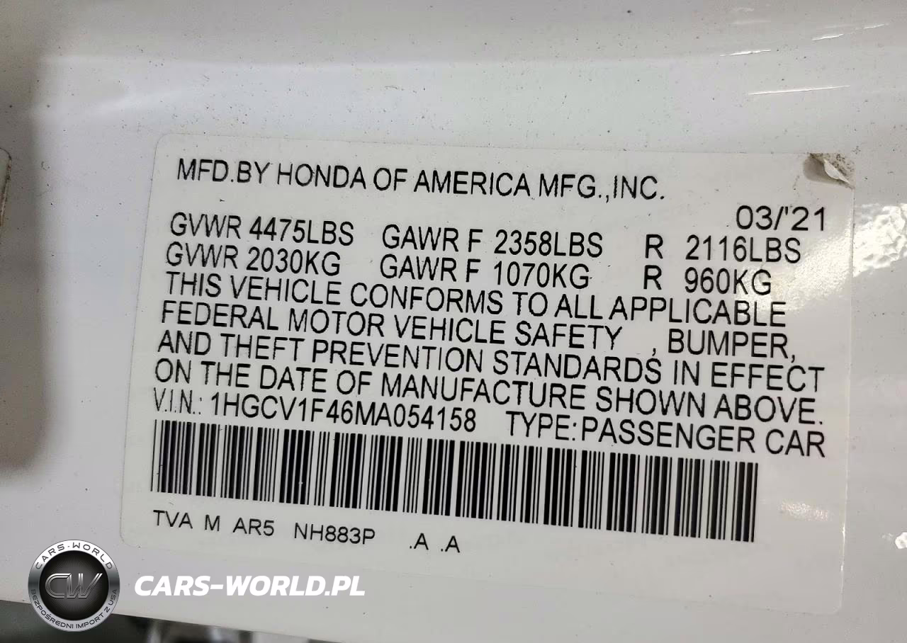 2021 Honda Accord Sport Se VIN:1HGCV1F46MA054158 - 12