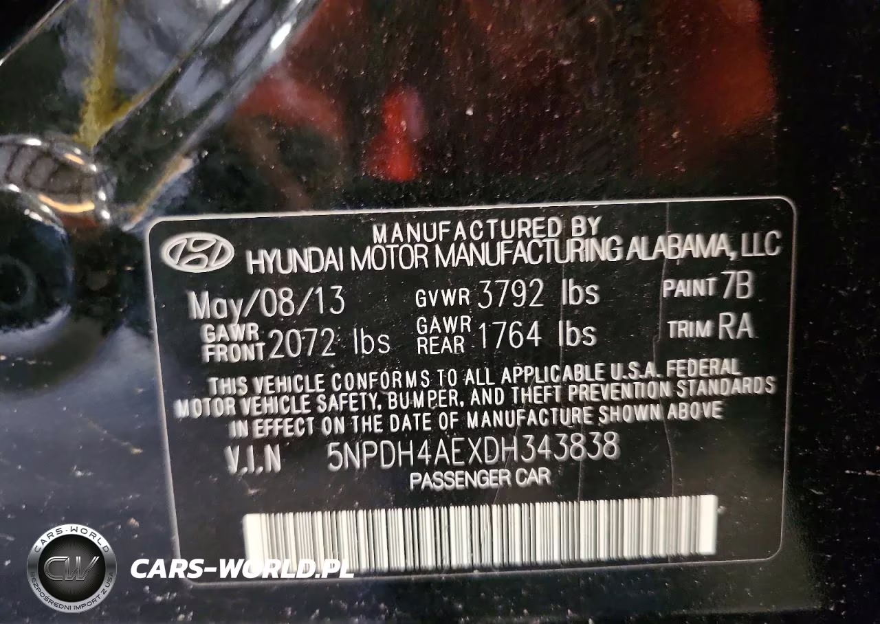 2013 Hyundai Elantra Gls VIN:5NPDH4AEXDH343838 - 13