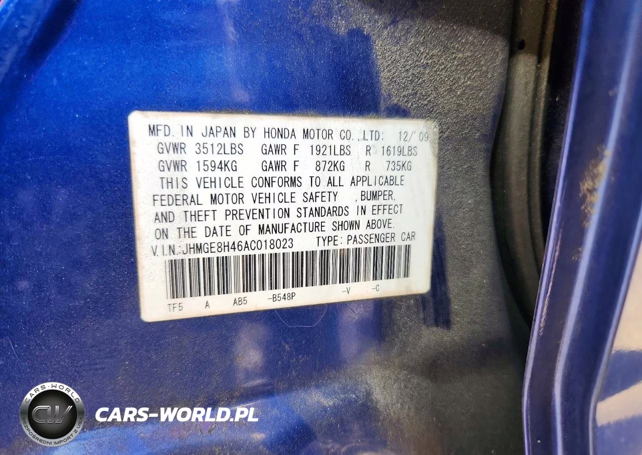 2010 Honda Fit Sport VIN:JHMGE8H46AC018023 - 12