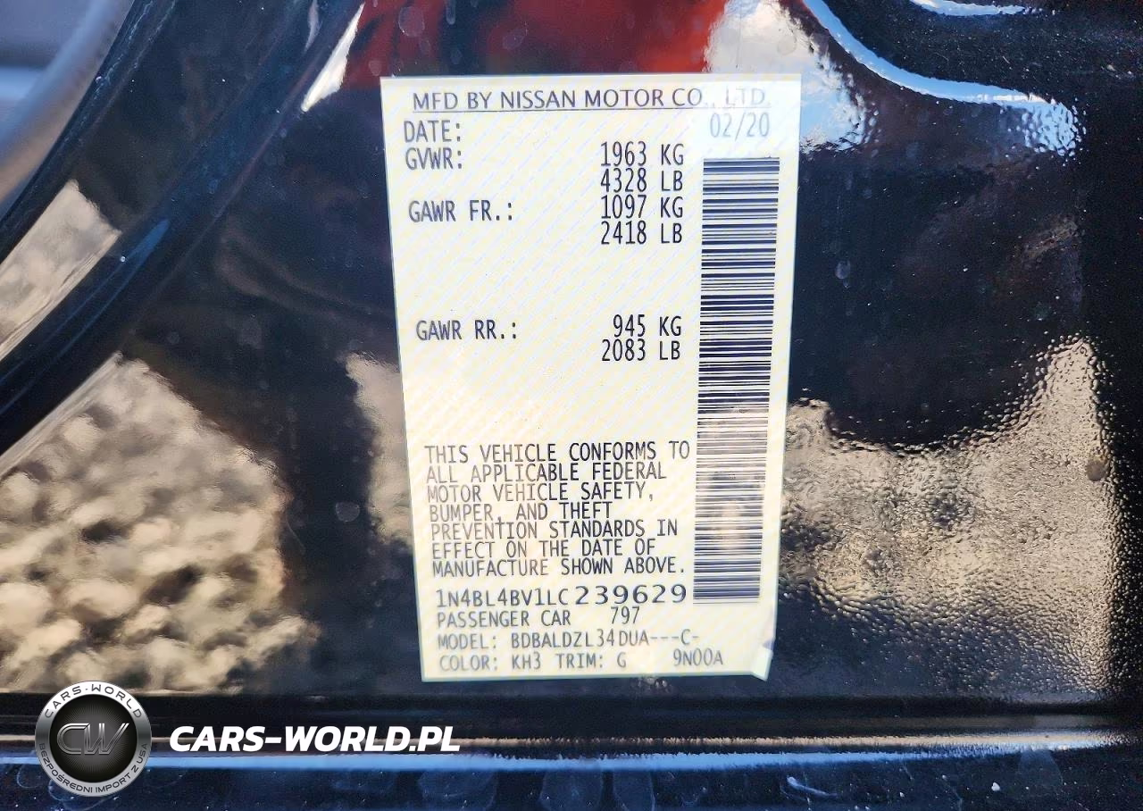 2020 Nissan Altima S VIN:1N4BL4BV1LC239629 - 12