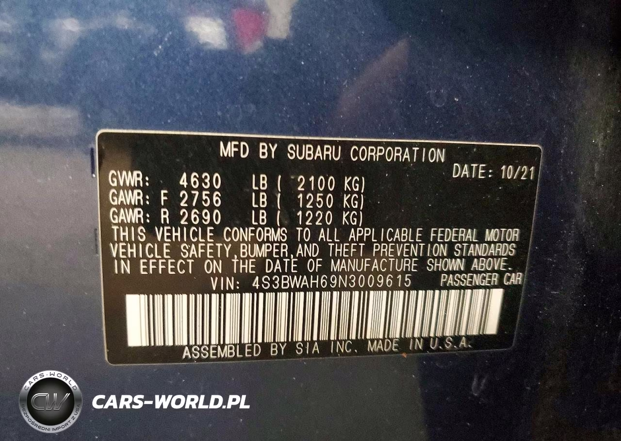 2022 Subaru Legacy Sport VIN:4S3BWAH69N3009615 - 12