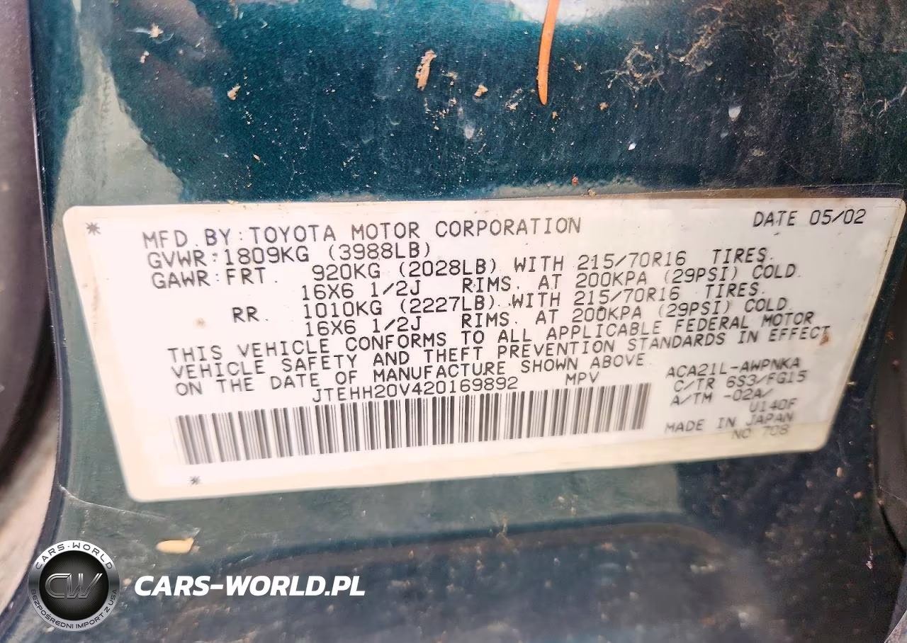 2002 Toyota Rav4 Base VIN:JTEHH20V420169892 - 13