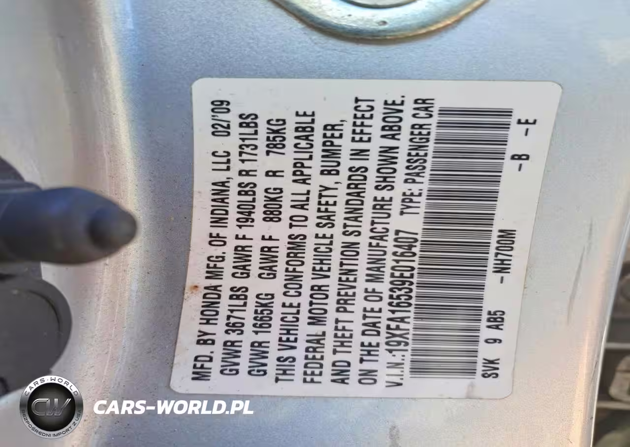 2009 Honda Civic Lx VIN:19XFA16539E016407 - 12