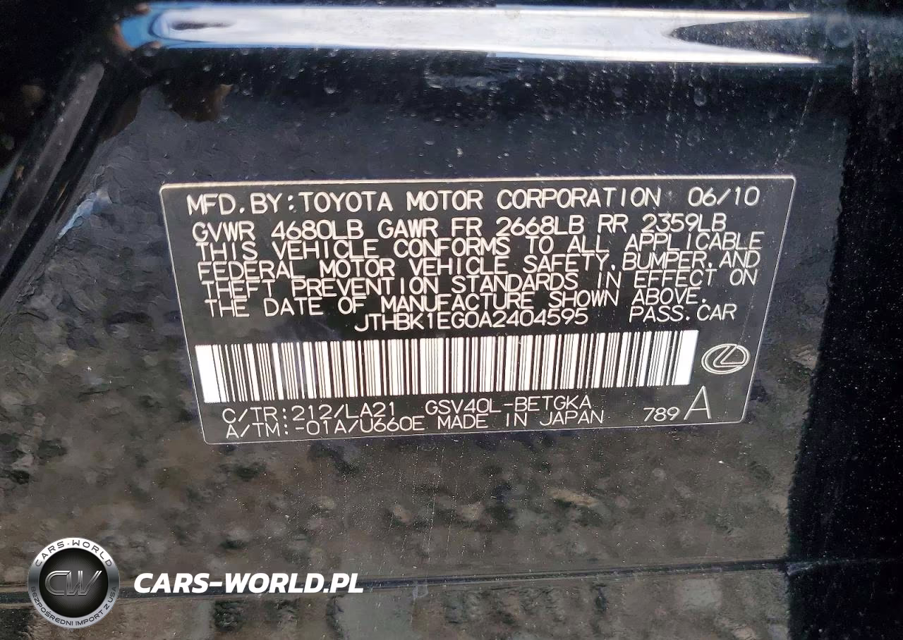 2010 Lexus Es 350 VIN:JTHBK1EG0A2404595 - 12