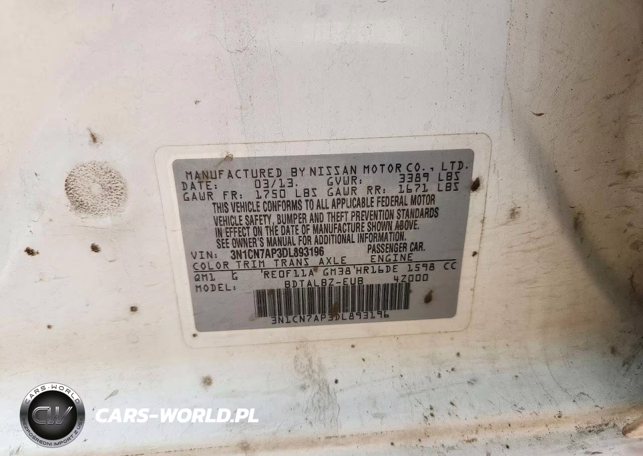 2013 Nissan Versa 1.6 S VIN:3N1CN7AP3DL893196 - 12